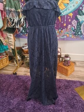 Moonlit Tide Lace Maxi Dress Strapless Ruffle Festival Gown Large Trixxi